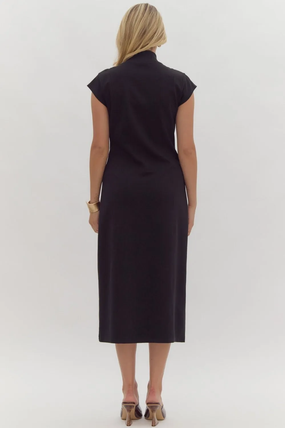 Cap Sleeve Midi Dress {Black}