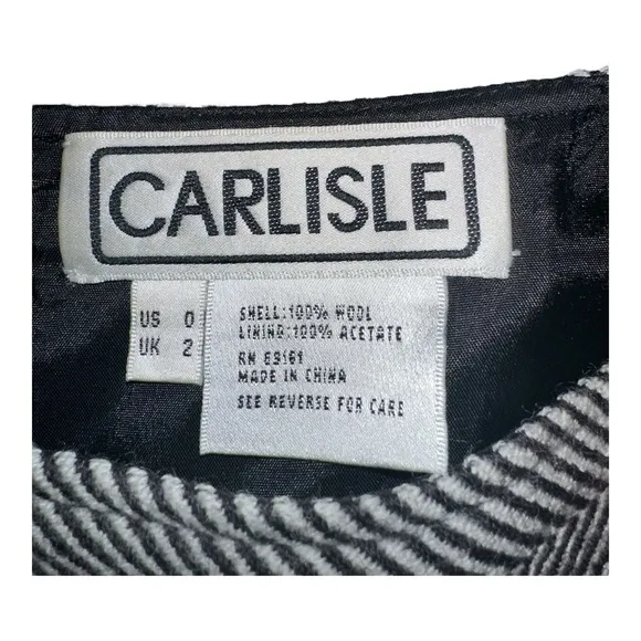 CARLISLE Black &amp; White Wool Herringbone Pencil Skirt Knee-Length Work Size 0