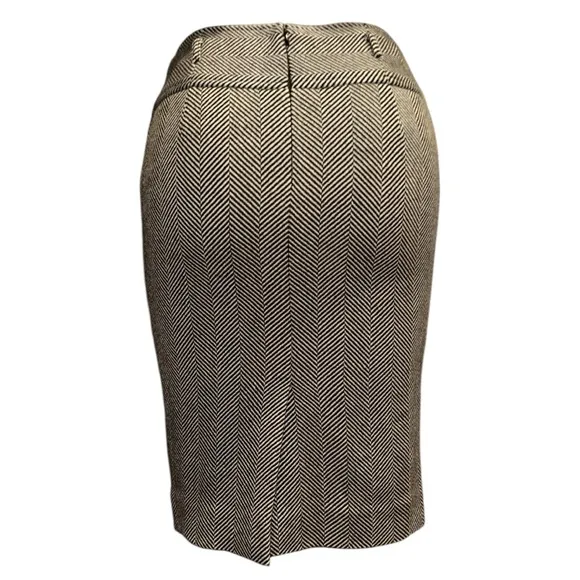 CARLISLE Black &amp; White Wool Herringbone Pencil Skirt Knee-Length Work Size 0