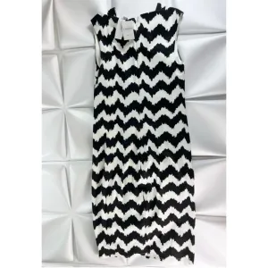 Carmen Marc Valvo Sz M Black Ivory Chevron Print Midi Pencil Sheath Dress