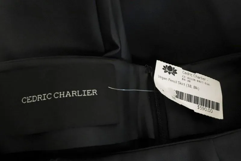 Cedric Charlier Vegan Leather Pencil Skirt Black Size US 4 NEW