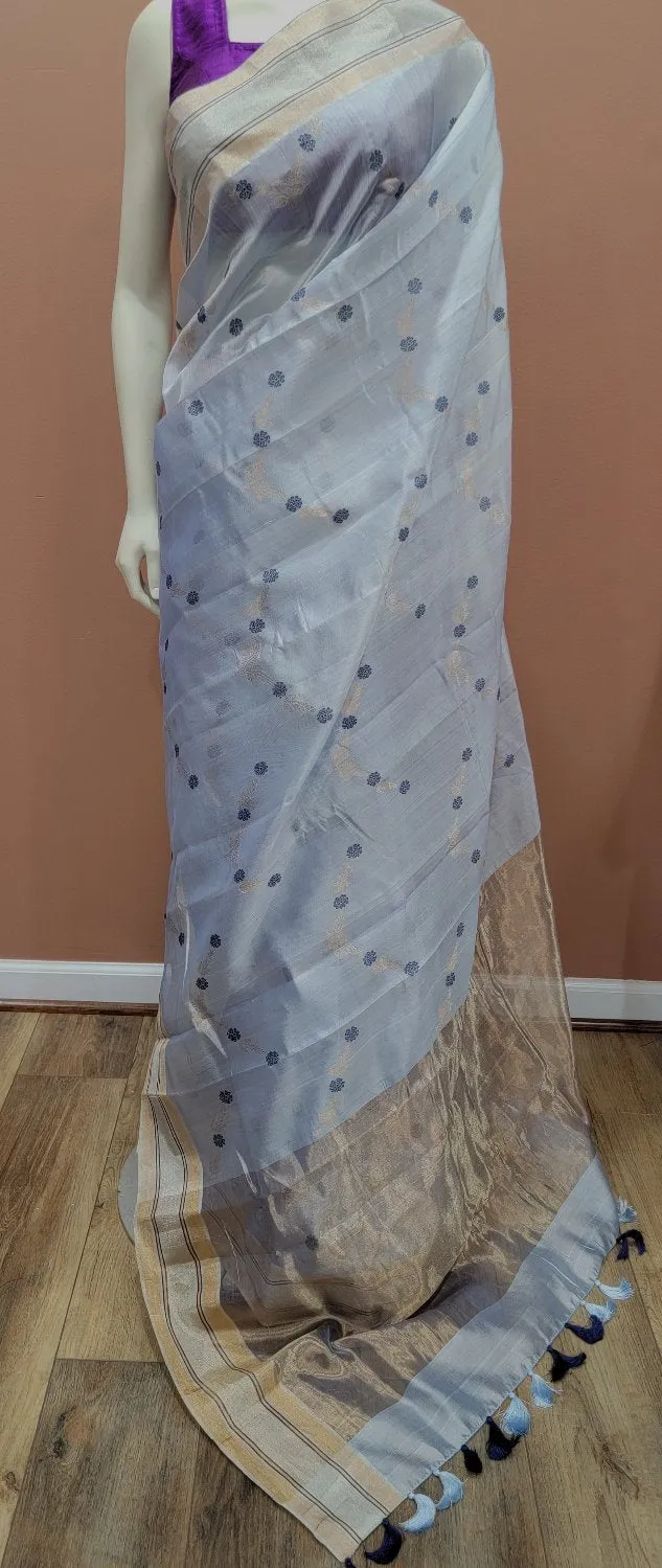 Chanderi Pattu Saree in Blue W/ Custom Blouse.