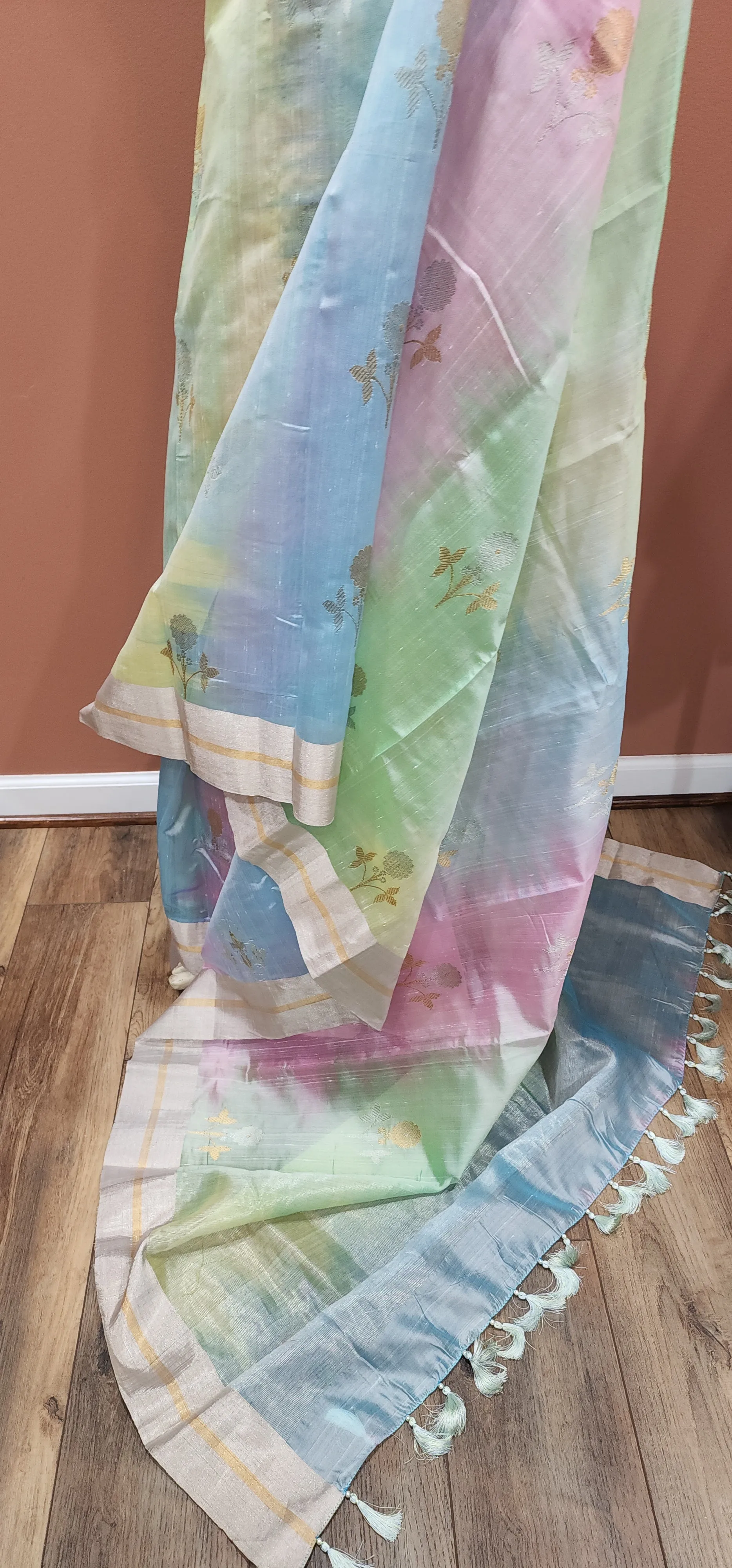 Chanderi Pattu saree W/Custom Blouse