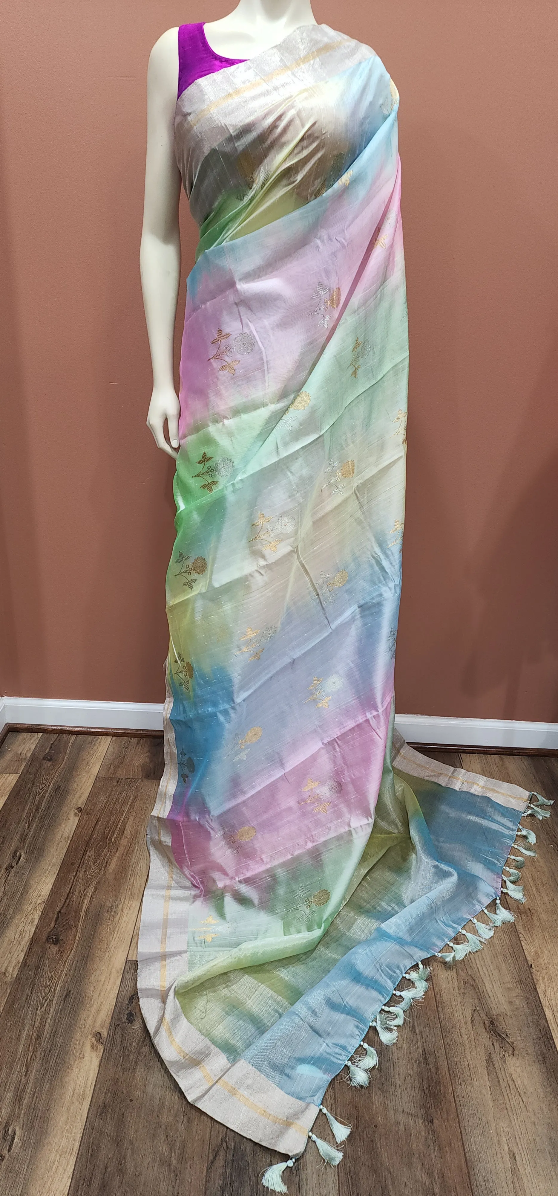 Chanderi Pattu saree W/Custom Blouse