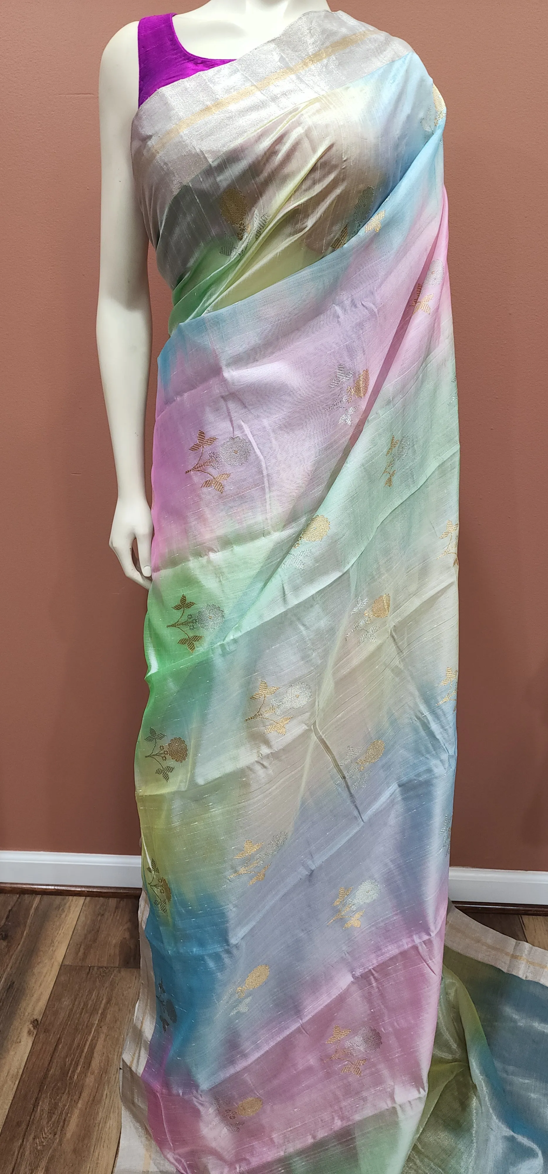 Chanderi Pattu saree W/Custom Blouse
