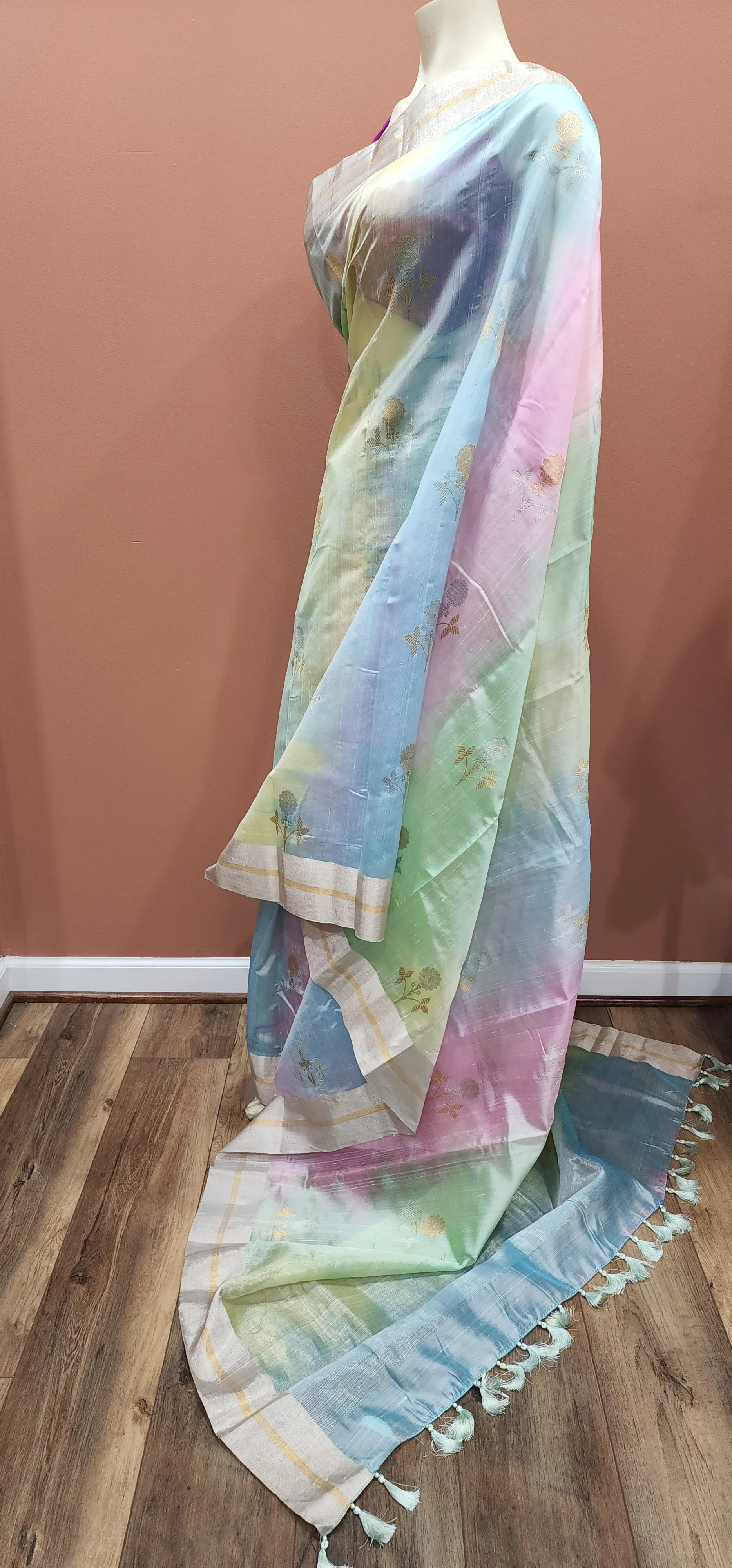 Chanderi Pattu saree W/Custom Blouse