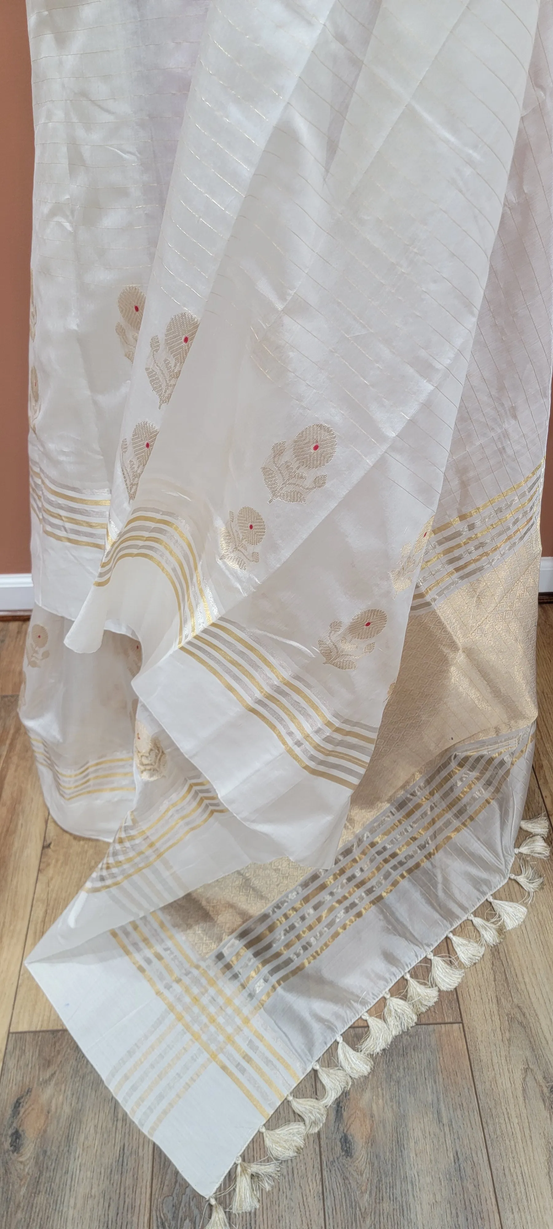 Chanderi Pattu Sarees in White W/ Custom Blouse