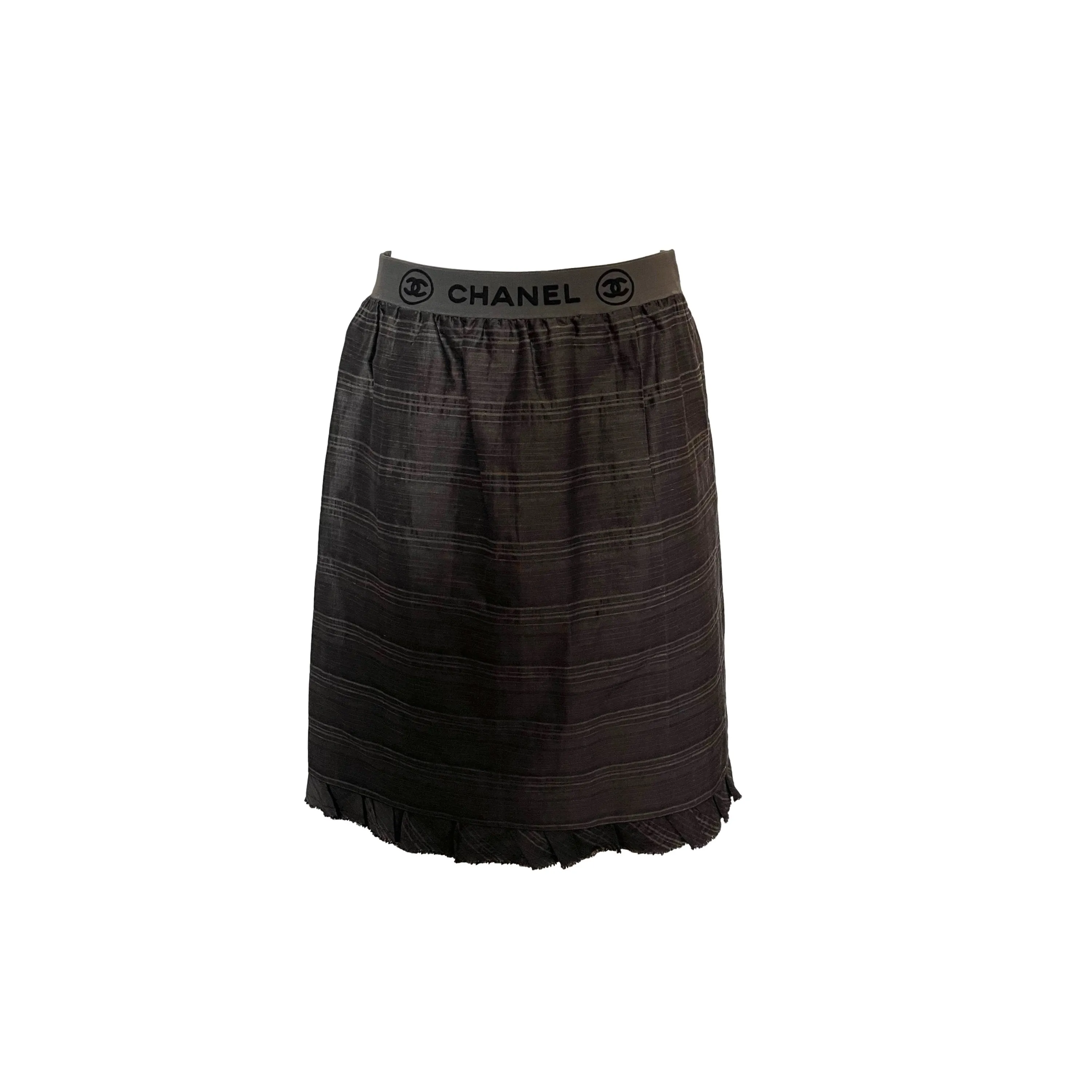 Chanel Grey Logo Knee Length Skirt