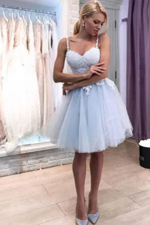 Cheap Spaghetti Strap Lace Party Dress Tulle Homecoming Dresses,MH498