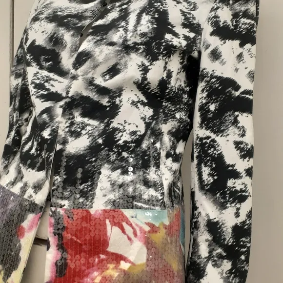 Chico Black white Geisha Face Blazer Sequined Jacket M L