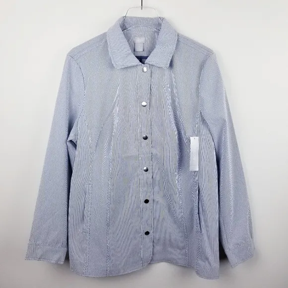 Chico's Blazer Striped Jacket Blue &amp; White NWT, size 3