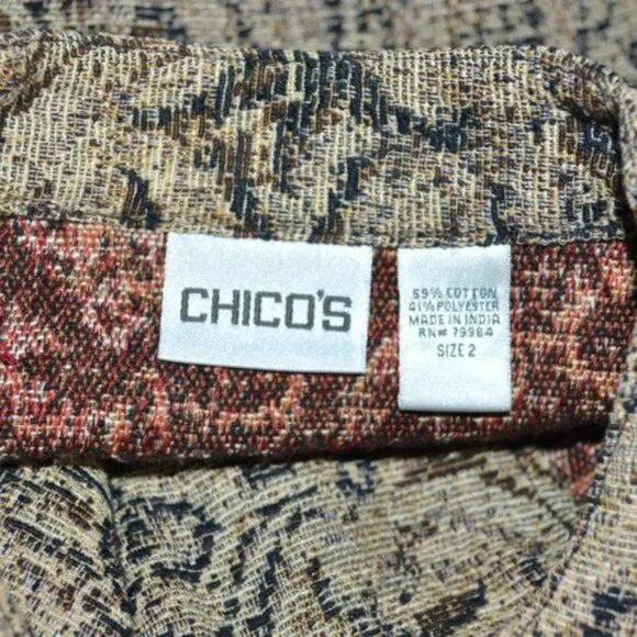 Chicos Tan Camel Taupe Jacquard Tapestry Driving Duster Jacket Coat L 2 10-12