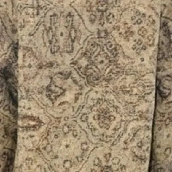 Chicos Tan Camel Taupe Jacquard Tapestry Driving Duster Jacket Coat L 2 10-12