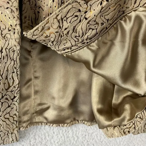 Chico's Women's Tan/Gold Foil Perforated Leather Jacket Blazer Size 1