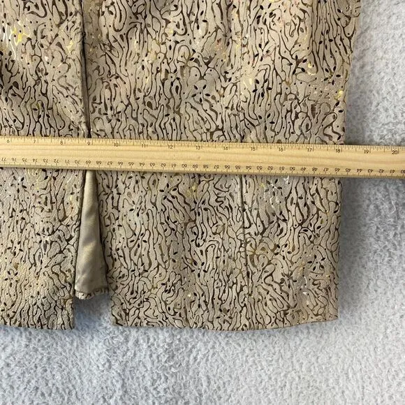 Chico's Women's Tan/Gold Foil Perforated Leather Jacket Blazer Size 1
