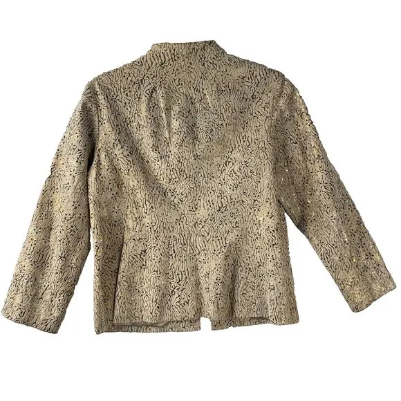 Chico's Women's Tan/Gold Foil Perforated Leather Jacket Blazer Size 1