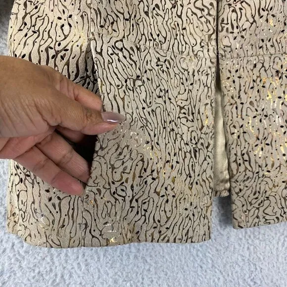 Chico's Women's Tan/Gold Foil Perforated Leather Jacket Blazer Size 1