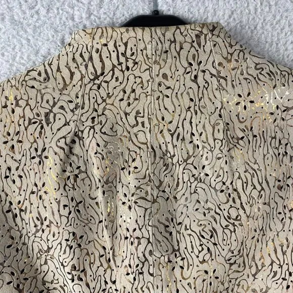Chico's Women's Tan/Gold Foil Perforated Leather Jacket Blazer Size 1