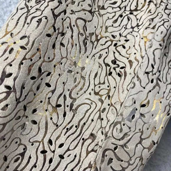 Chico's Women's Tan/Gold Foil Perforated Leather Jacket Blazer Size 1
