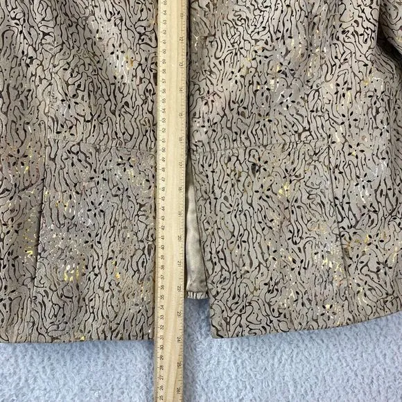 Chico's Women's Tan/Gold Foil Perforated Leather Jacket Blazer Size 1