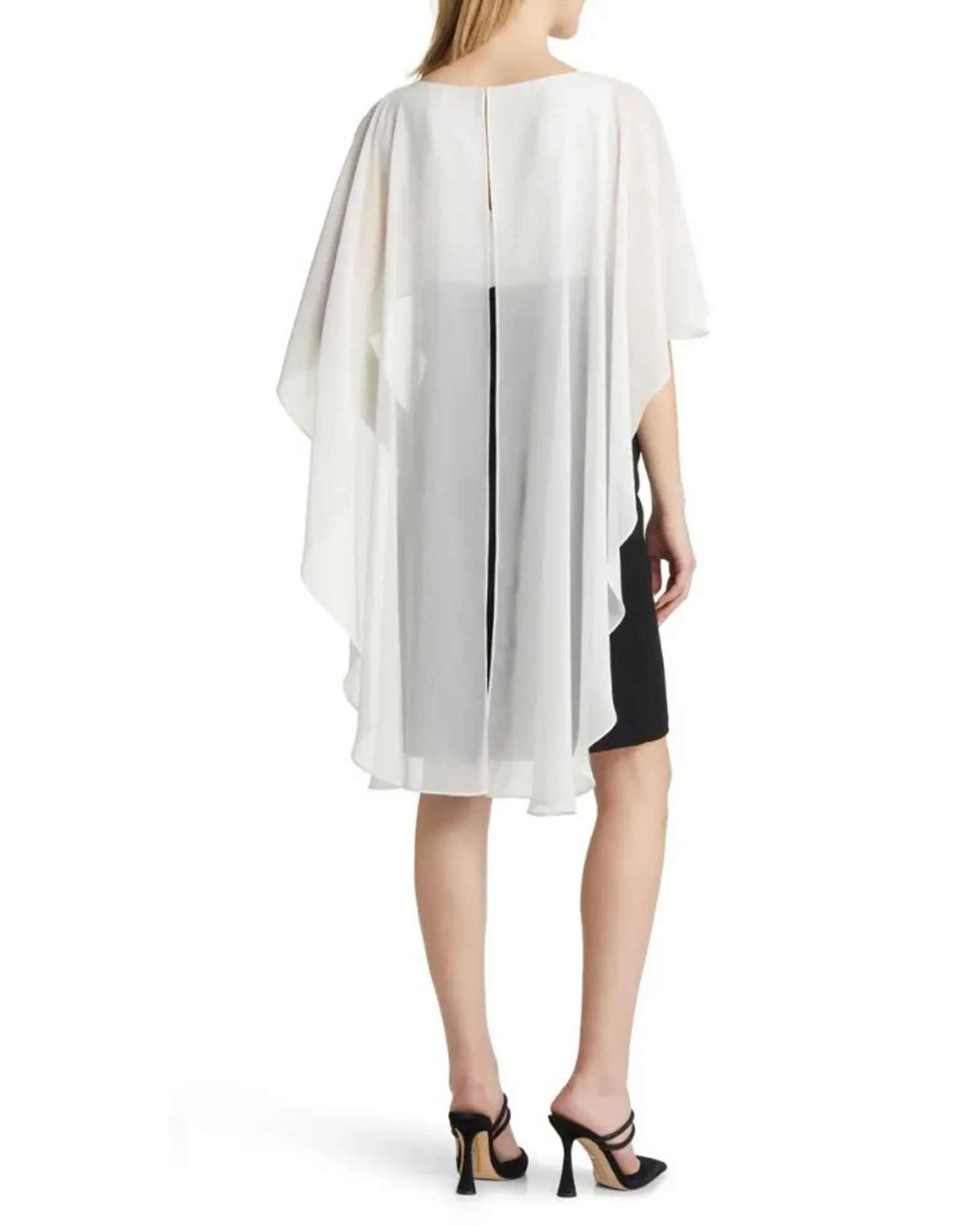 Chiffon Cape Dress with Soutache Waist
