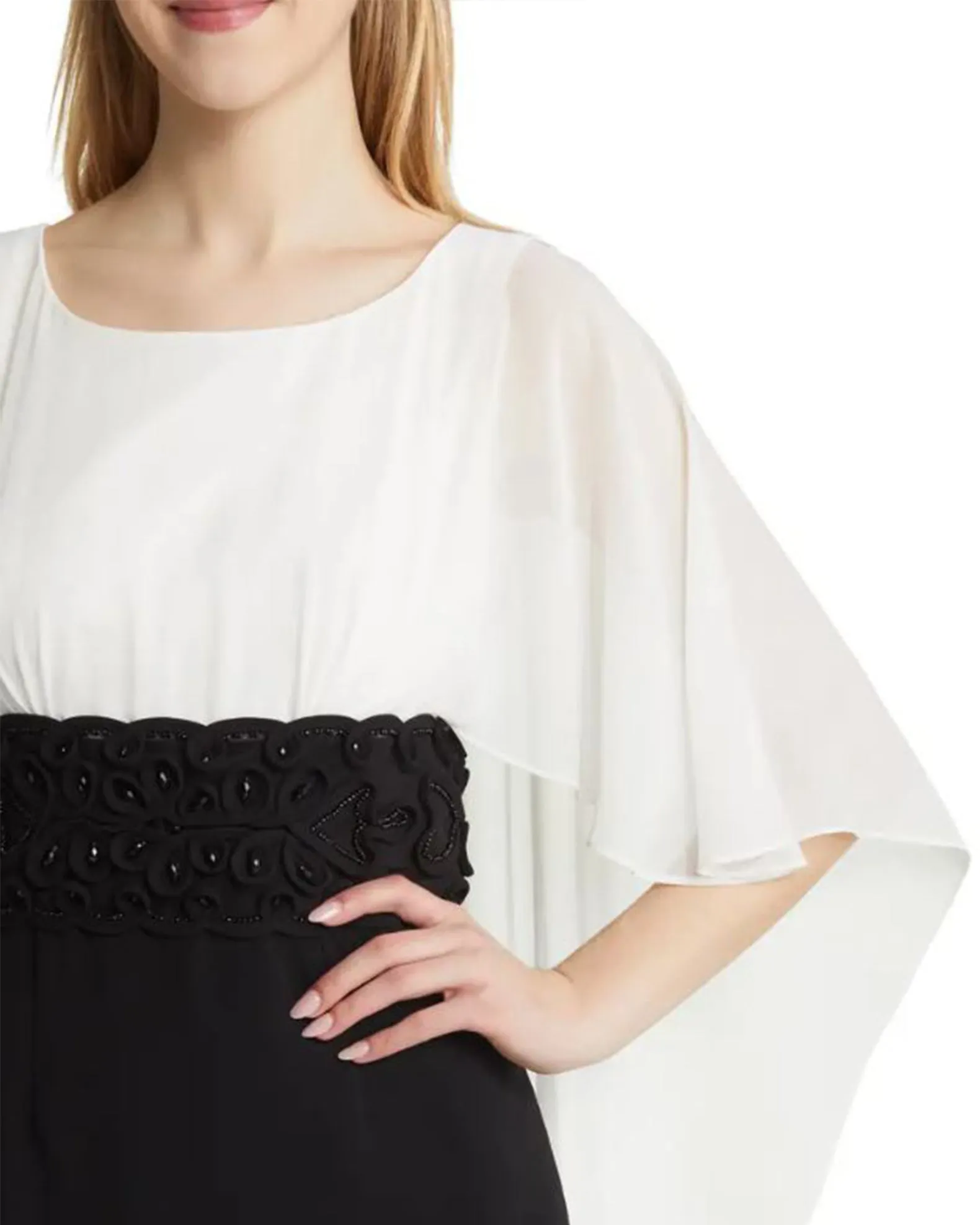Chiffon Cape Dress with Soutache Waist