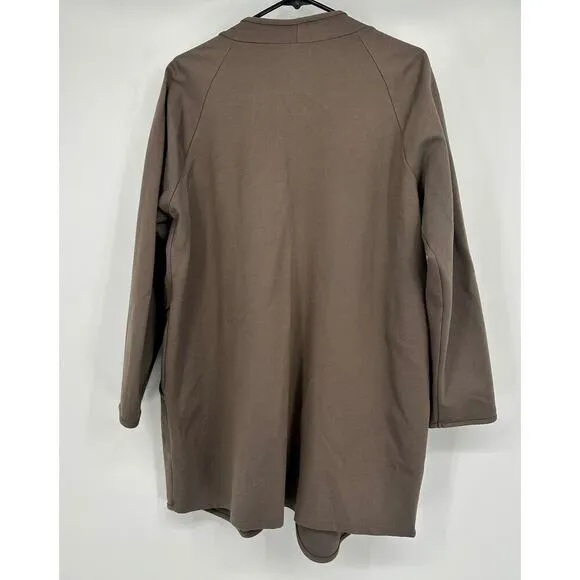 Clara Sun Woo Open Front Ponte Knit Long Blazer Jacket Size M tan