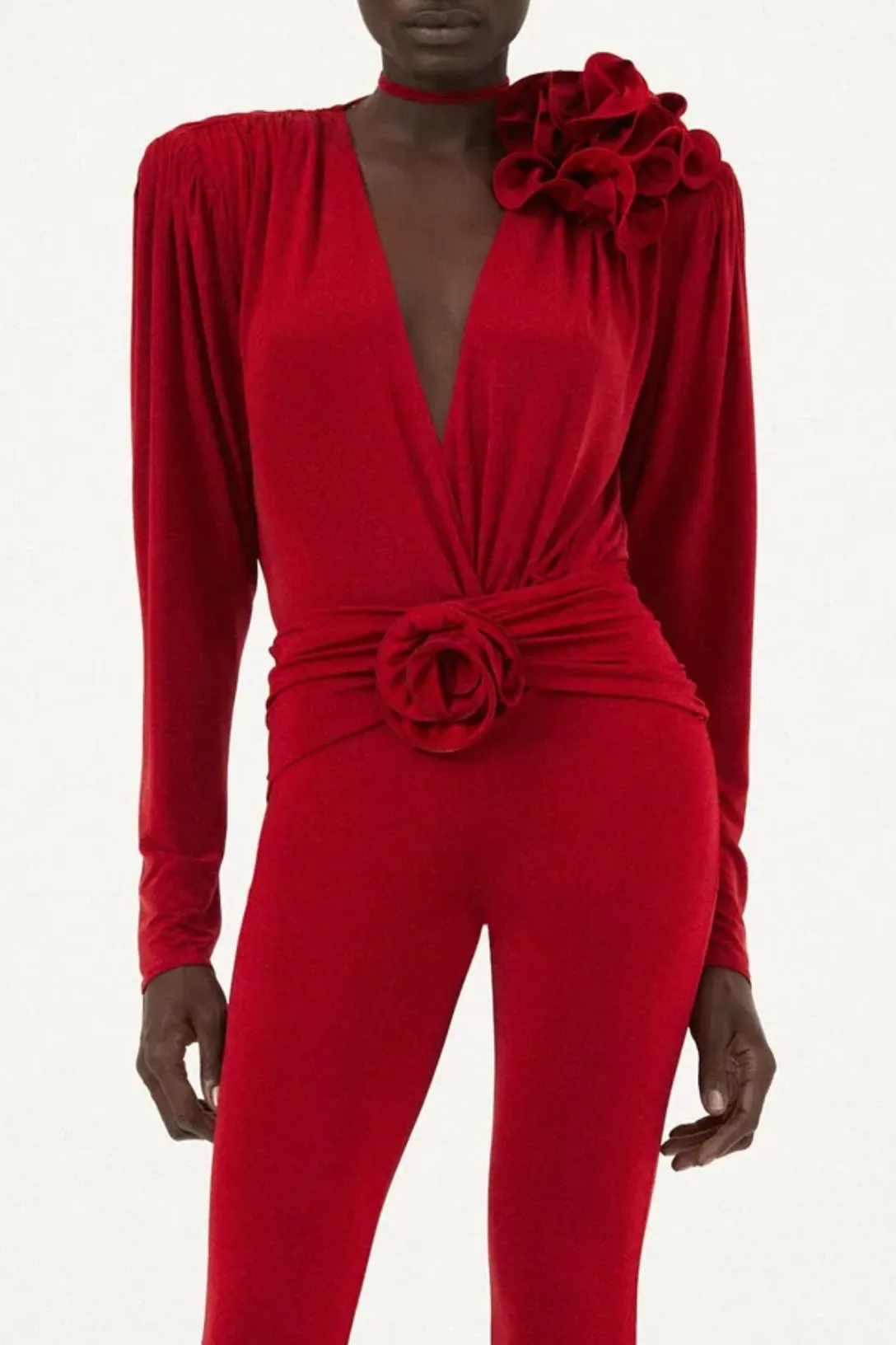 Classic Jersey Shirred Flower Blouse | Red