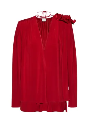 Classic Jersey Shirred Flower Blouse | Red