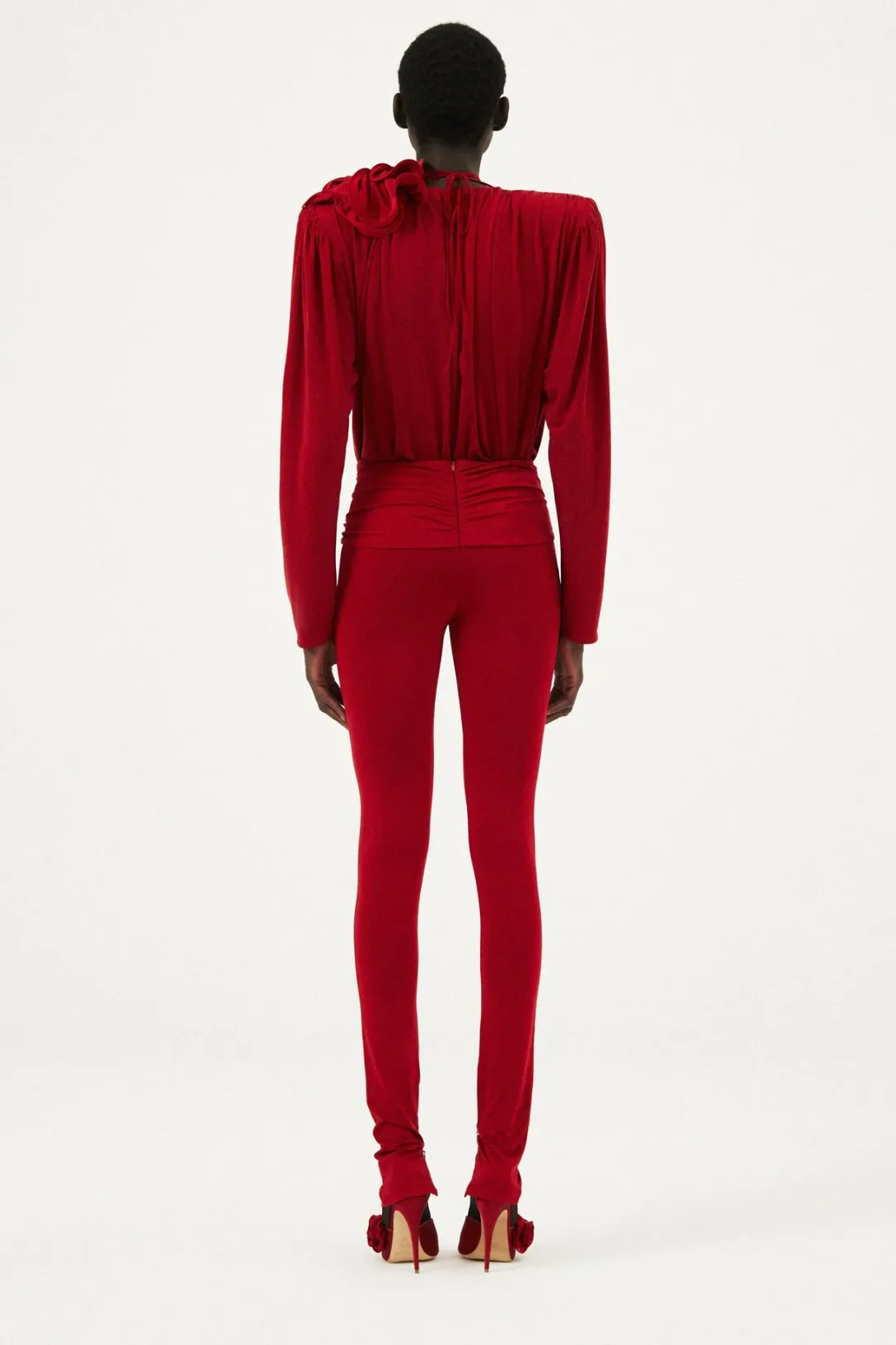 Classic Jersey Shirred Flower Blouse | Red