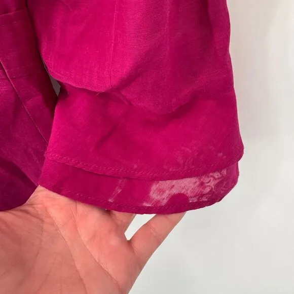 Classiques Entier Blazer Jacket Womens XS Pink Cotton Silk Blend Sheer Sleeves