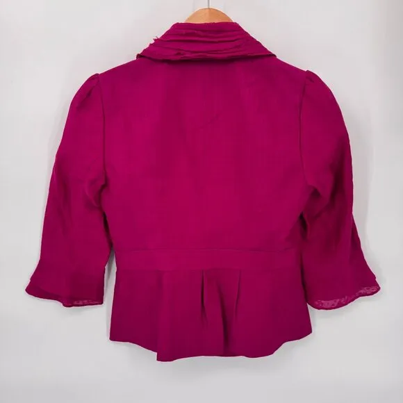 Classiques Entier Blazer Jacket Womens XS Pink Cotton Silk Blend Sheer Sleeves