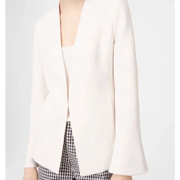 Club Monaco Pru Blazer Bell Sleeve Long Sleeve Textured Collarless Jacket, White
