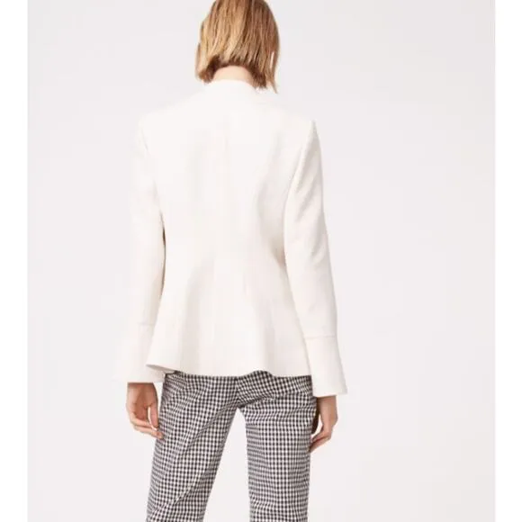 Club Monaco Pru Blazer Bell Sleeve Long Sleeve Textured Collarless Jacket, White