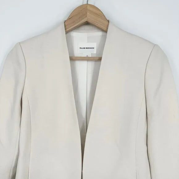 Club Monaco Pru Blazer Bell Sleeve Long Sleeve Textured Collarless Jacket, White