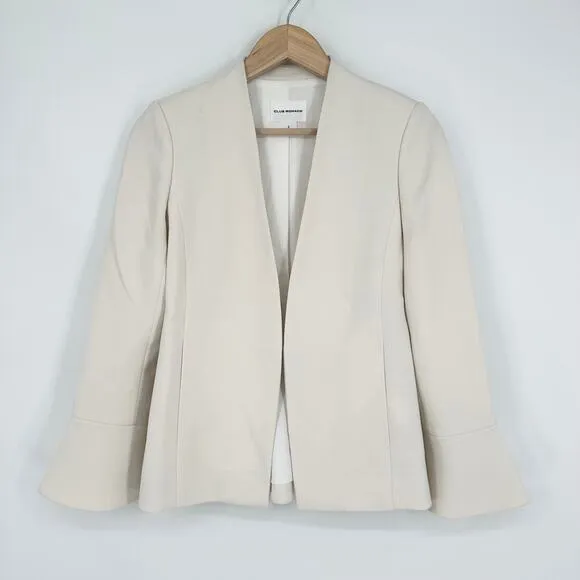 Club Monaco Pru Blazer Bell Sleeve Long Sleeve Textured Collarless Jacket, White