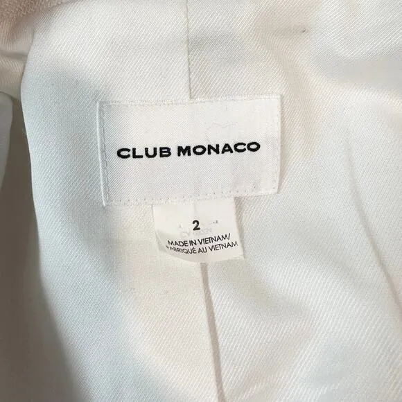 Club Monaco Pru Blazer Bell Sleeve Long Sleeve Textured Collarless Jacket, White