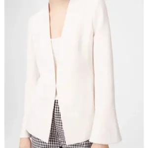 Club Monaco Pru Blazer Bell Sleeve Long Sleeve Textured Collarless Jacket, White