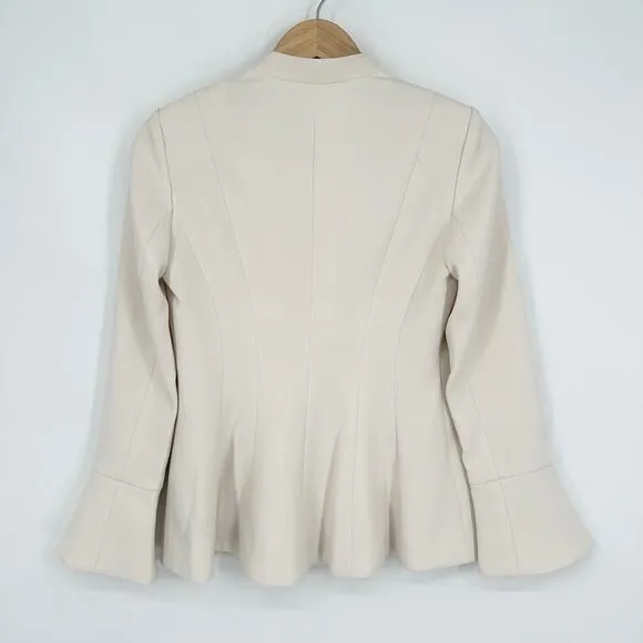 Club Monaco Pru Blazer Bell Sleeve Long Sleeve Textured Collarless Jacket, White