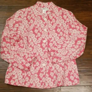 ColdWater Creek jacket coral pink with floral print denim mix button down