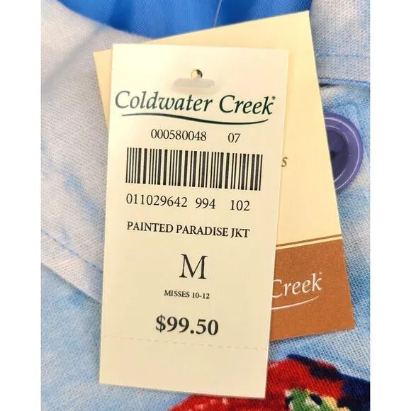Coldwater Creek Women's Medium Painted Paradise Blue Jacket Blazer Lined NWT NEW