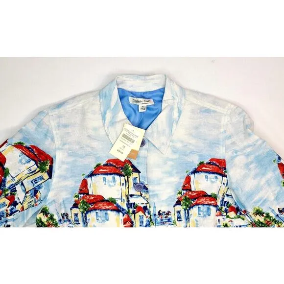 Coldwater Creek Women's Medium Painted Paradise Blue Jacket Blazer Lined NWT NEW