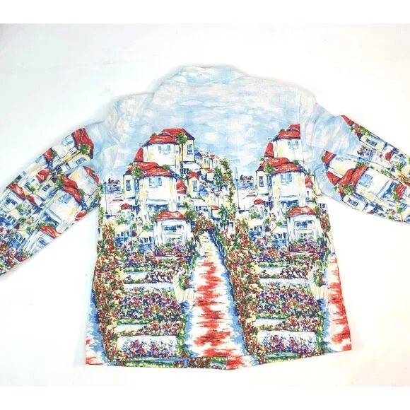 Coldwater Creek Women's Medium Painted Paradise Blue Jacket Blazer Lined NWT NEW