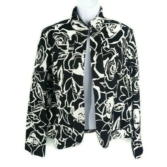 Coldwater Creek Rose Jacket Blazer Black White
