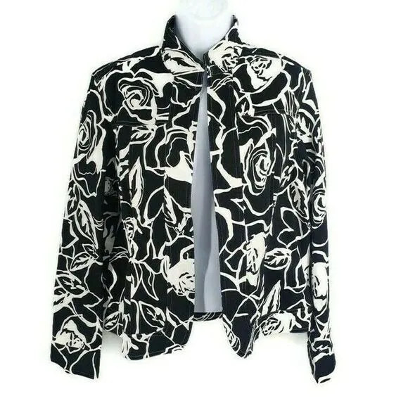 Coldwater Creek Rose Jacket Blazer Black White
