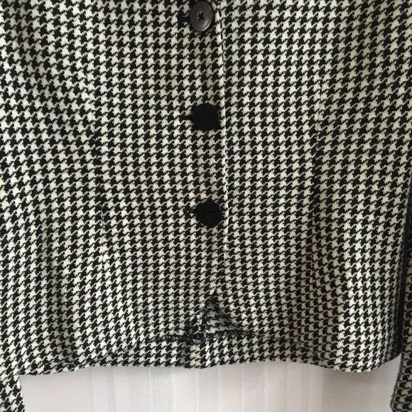 Coldwater Creek Houndstooth Blazer Jacket Small White Black Long Sleeve Wool