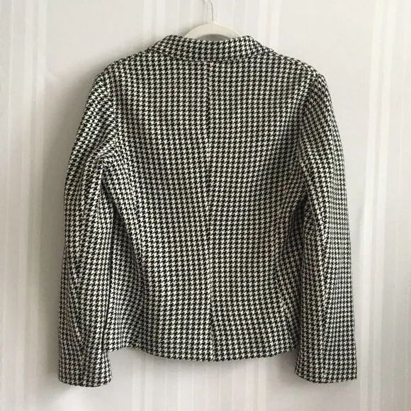 Coldwater Creek Houndstooth Blazer Jacket Small White Black Long Sleeve Wool