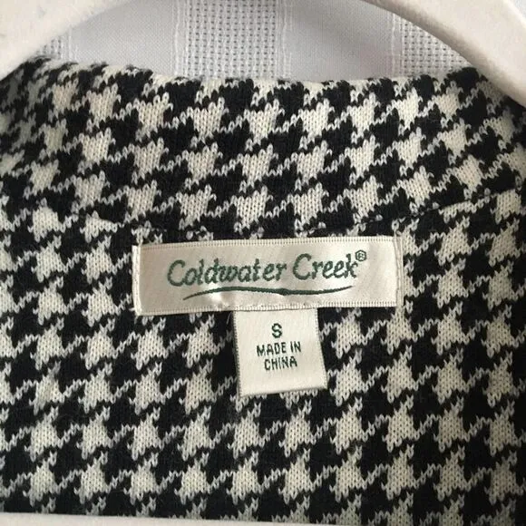 Coldwater Creek Houndstooth Blazer Jacket Small White Black Long Sleeve Wool