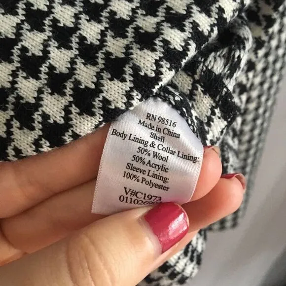 Coldwater Creek Houndstooth Blazer Jacket Small White Black Long Sleeve Wool