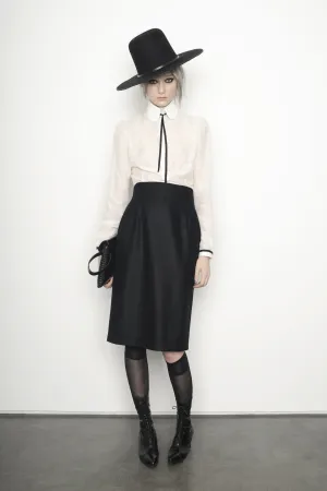 Collar Blouse & Cashmere Pencil Skirt